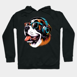 Smiling Saint Bernard DJ Grooves in Japanese Style Hoodie